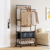 Multi-Functional Double Pole Rack with Shelves and Basket