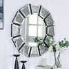 PrimeNest - Elegant Round Crystal Wall Mirror - 35" Beveled Edge Design - Mega Cart