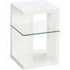 PrimeNest Modern High-Gloss White Side Table with Clear Glass Shelf - Mega Cart