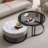 PrimeNest - Nesting Glass & Marble Coffee Table with Storage Drawer - Mega Cart