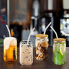 Set of 4 Drinking Glass Set with Bamboo Lids and Glass Straws - Mega Cart