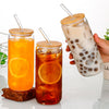 Set of 4 Drinking Glass Set with Bamboo Lids and Glass Straws - Mega Cart