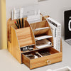 Wooden Desk Stationery Organizer with Phone Holder - Mega Cart