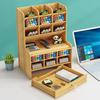 Wooden Desktop Stationery Organizer With 17 Compartment - Mega Cart