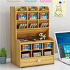 Wooden Desktop Stationery Organizer With 17 Compartment - Mega Cart